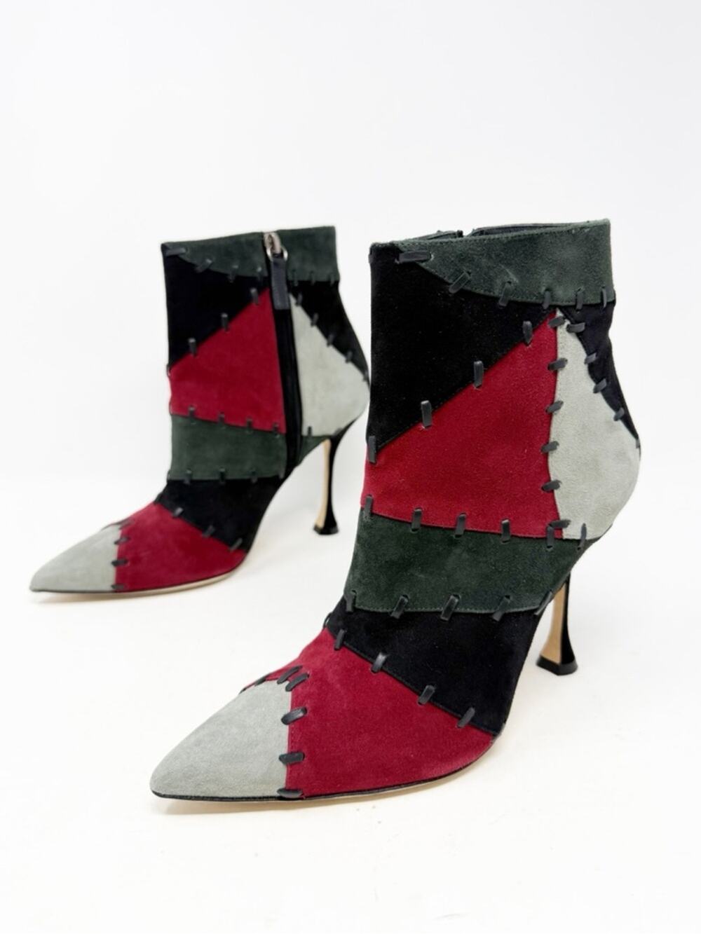 Manolo Blahnik Couturahi Patchwork Suede Zip Booties Womens Size EU 36.5